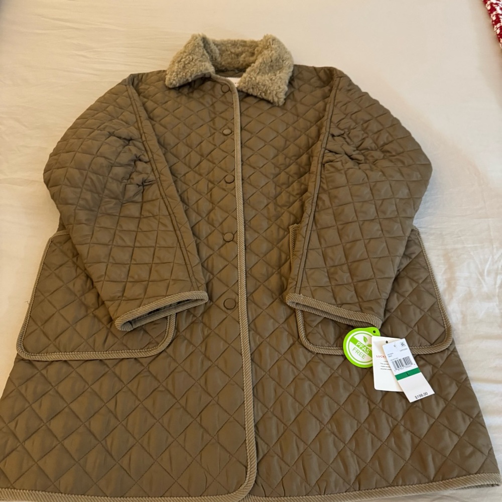 NEW NWT Women's Lucky Brand Quilted Coat Large Brown